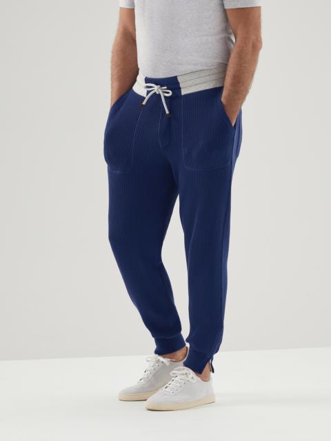 Cotton English rib knit joggers with zipper cuffs and drawstring