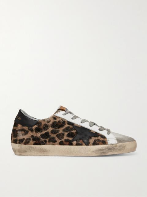 Golden Goose Superstar Distressed Leopard-print Calf Hair, Leather And Suede Sneakers