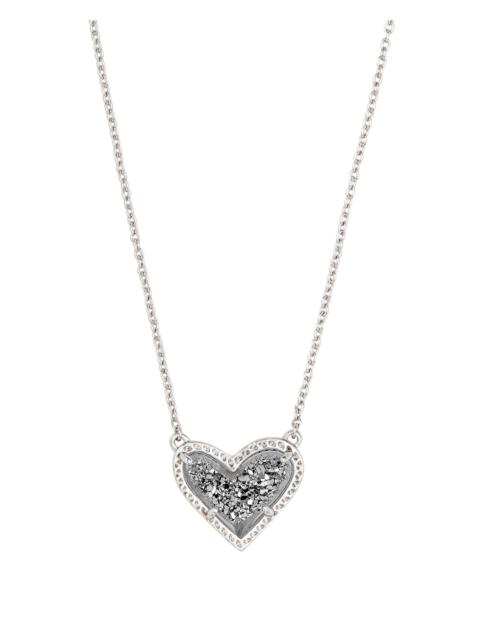 KENDRA SCOTT Ari Heart Silver Extended Length Pendant Necklace in Platinum Drusy