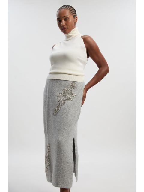 KAREN MILLEN Plus Size Wool Blend Embellished Cosy Pencil Midi Skirt