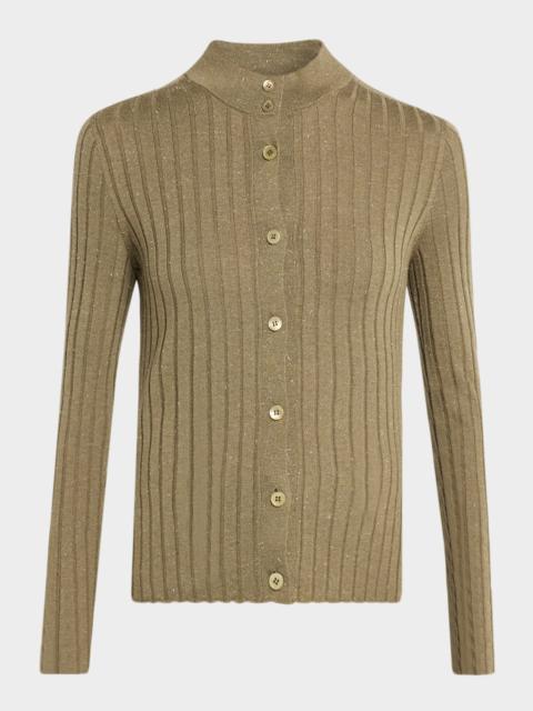 PESERICO Button-Down Shimmer Rib Knit Sweater