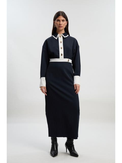 KAREN MILLEN Twill Contrast Hardware Woven Midi Dress