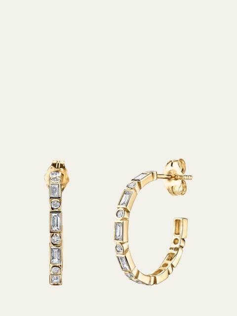SYDNEY EVAN 14K Gold And Diamond Baguette And Round Bezel Medium Hoops