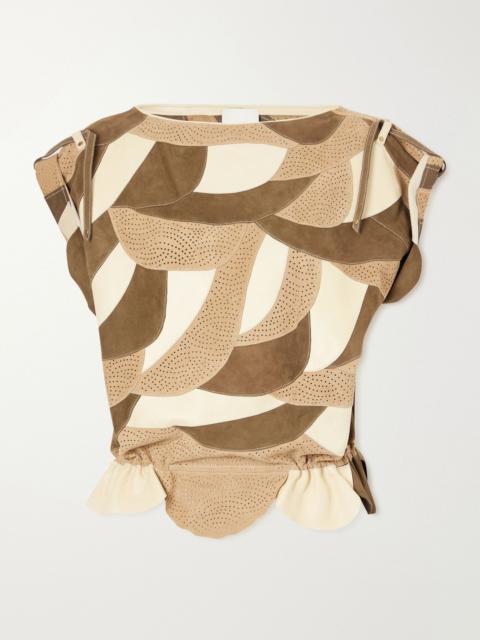 Isabel Marant Dalmy gathered patchwork perforated suede top Bronze