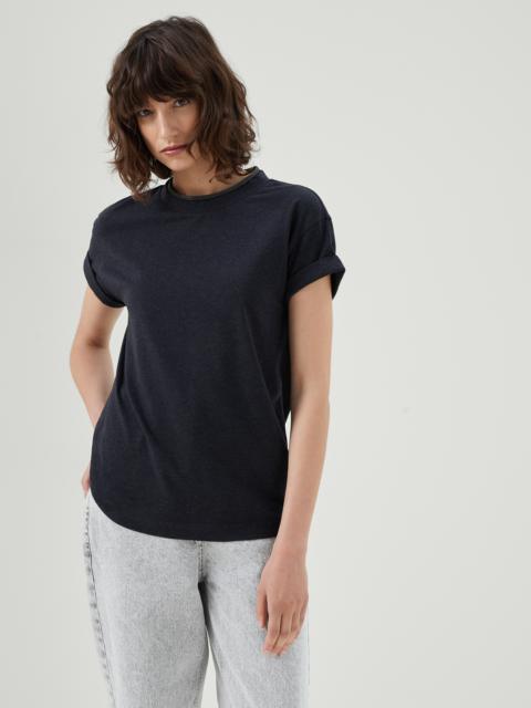 Stretch cotton jersey T-shirt with precious faux-layering