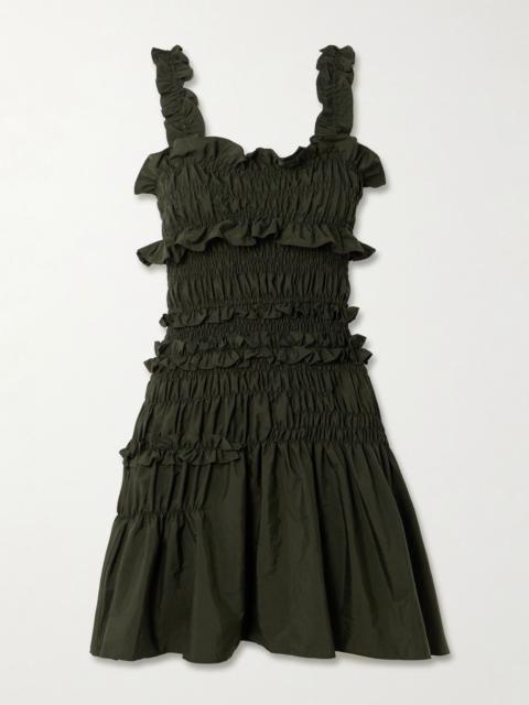CECILIE BAHNSEN Oona shirred ruffled taffeta mini dress Forest green