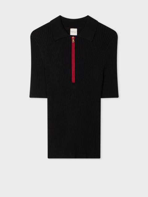 Paul Smith Women's Black Zip-Neck Knitted Polo Shirt