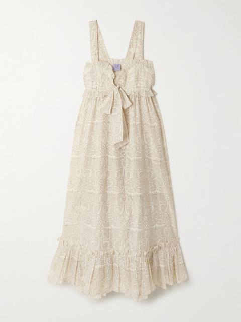 Thierry Colson Valentina Ruffled Glittered Printed Cotton And Silk-blend Dress
