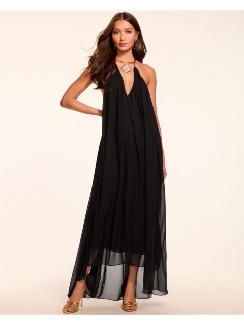RAMY BROOK Rainn Chiffon V-Neck Halter Gown