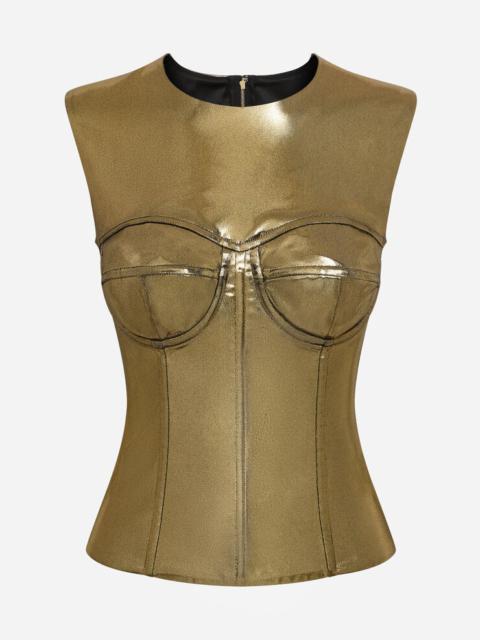 Short foiled satin corset top