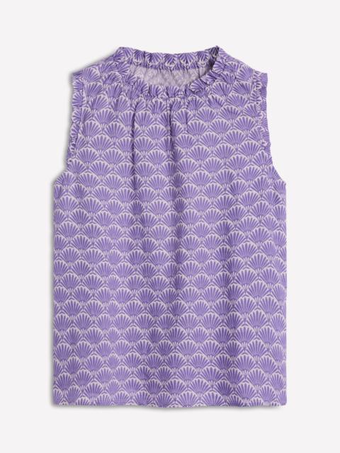 BODEN Sophie Ruffle Linen Top-Purple, Deco Palm