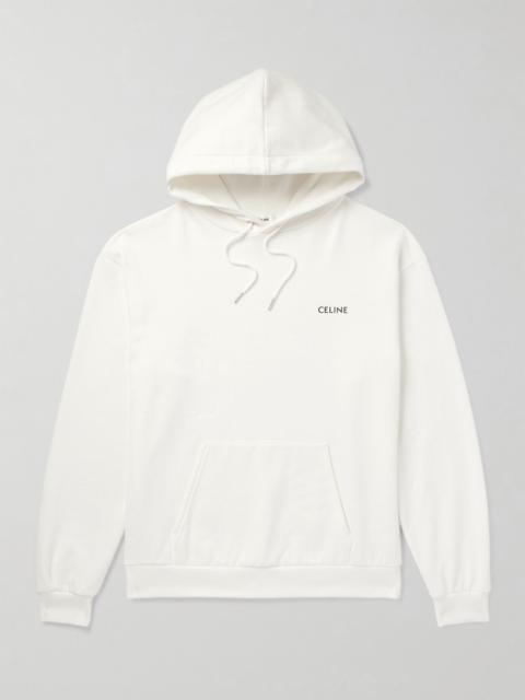 CELINE Logo-Print Cotton-Jersey Hoodie Off-white