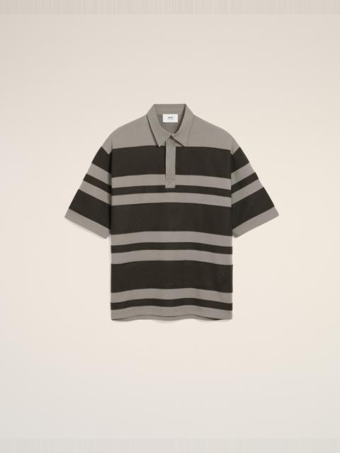 AMI Paris GREY COTTON AMI DE COEUR STIPED POLO