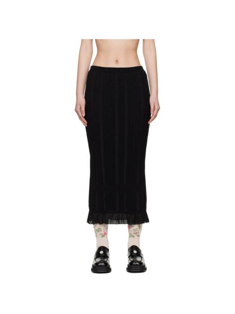 Black Skinny Rib Frill Midi Skirt