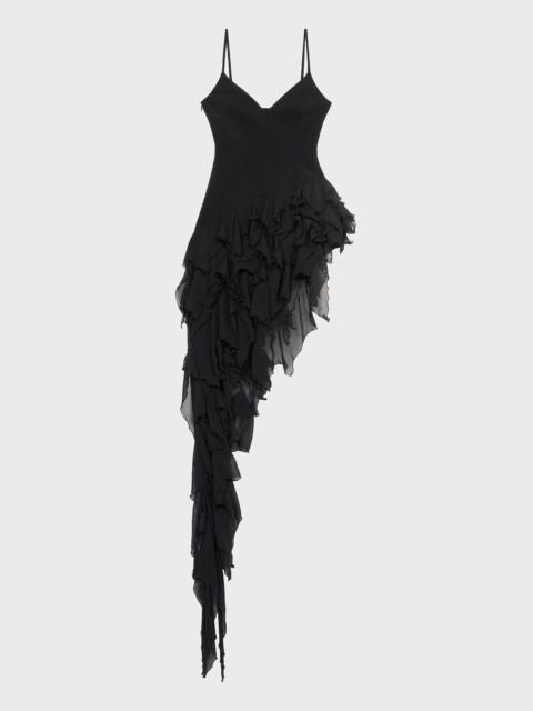Blumarine ASYMMETRIC CADY DRESS WITH RUFFLES