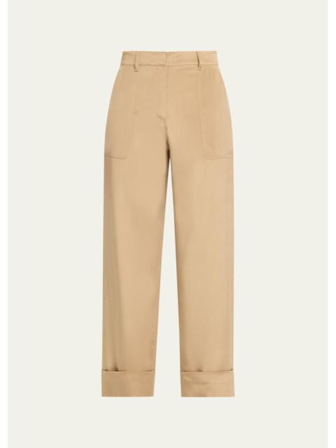 Lafayette 148 New York Cuffed Straight-Leg Silk Georgette Pants