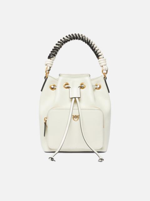 PINKO SMALL LEATHER CARGO BUCKET BAG WITH BRAIDING