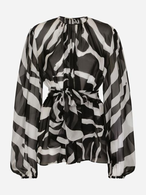 Zebra-print chiffon blouse