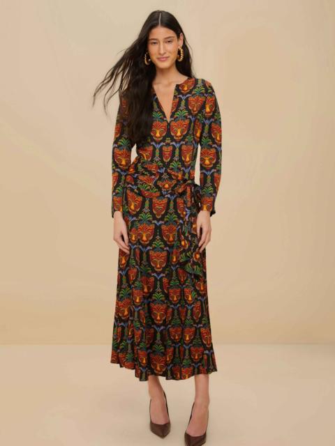 FARM RIO Black Boho Panther Lenzing™ Ecovero™ Viscose Midi Dress