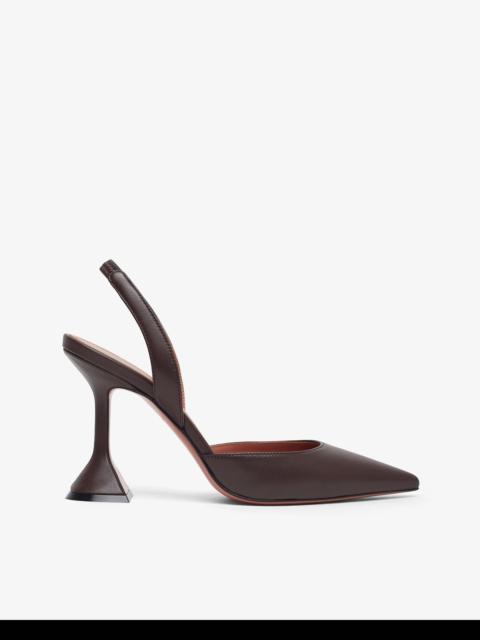 Amina Muaddi Holli 95 brown leather slingbacks