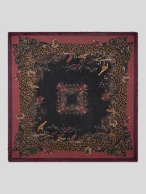 Etro WOOL, CASHMERE AND SILK SHAWL WITH ANIMAL AND PAISLEY MOTIF