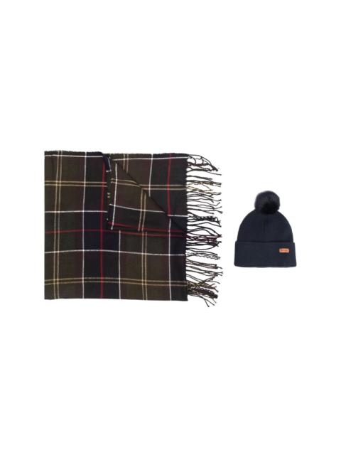Barbour tartan scarf and hat set