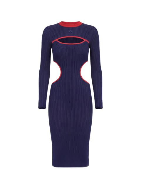 Marine Serre MOON LOGO BICOLOR RIBBED JERSEY CUTOUT LONG DRESS