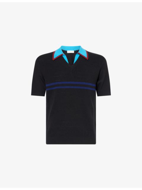 Dries Van Noten Molar Contrast-Collar Merino Wool-Blend Polo Top