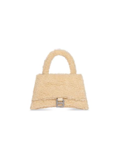 Women's Furry Hourglass Small Handbag With Strap in Beige