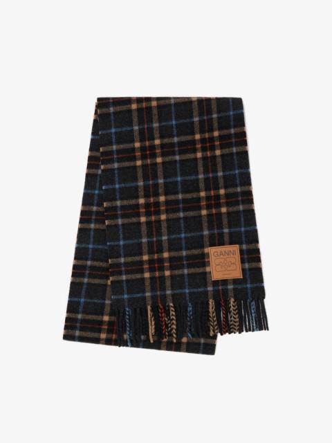 GANNI CHECK WOOL SCARF