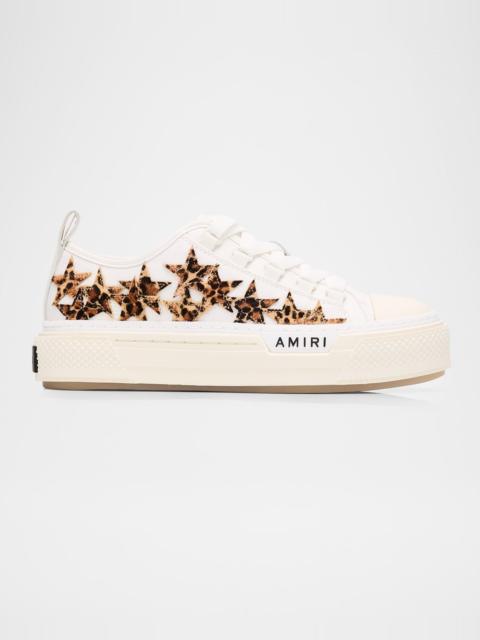 AMIRI Stars Low-Top Leopard Calf Hair and Canvas Sneakers