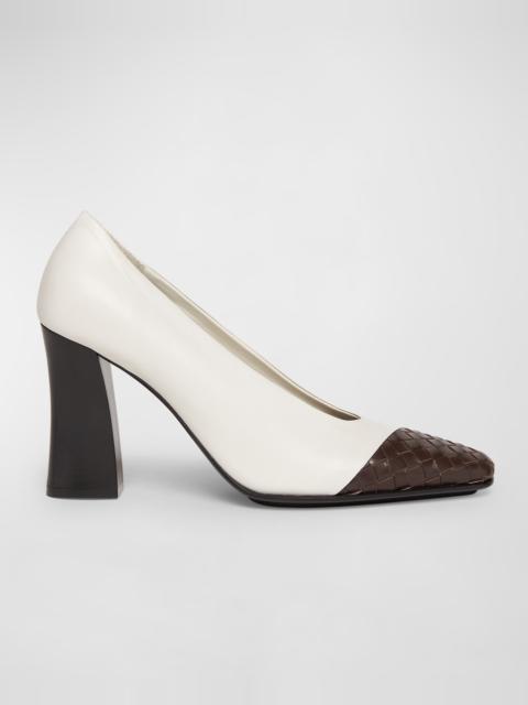 Bottega Veneta Mixed Leather Block-Heel Pumps