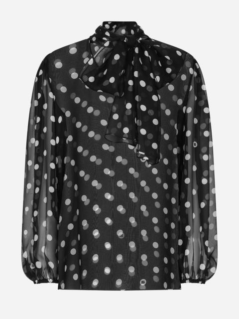 Chiffon pussy-bow blouse with polka-dot print