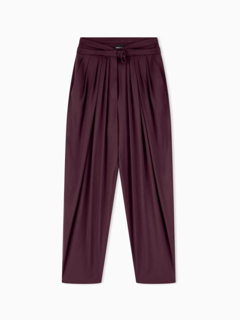 GIORGIO ARMANI MULTI-PLEATED TROUSERS IN SILK SATIN WITH A WAISTBAND KNOT