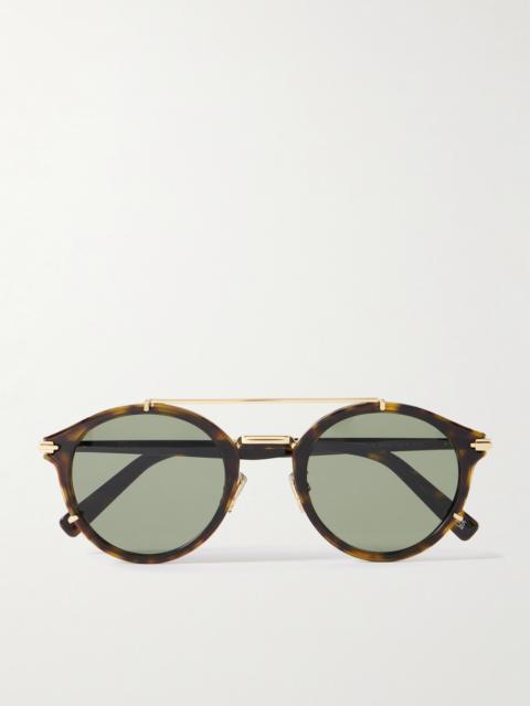 Dior DiorBlackSuit R7U Double-Bridge Round-Frame Tortoiseshell Acetate and Gold-Tone Metal Sunglasses