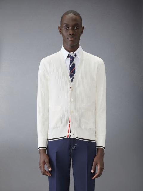 Thom Browne Half & Half 4-Bar Relaxed Fit V Neck Cardigan
