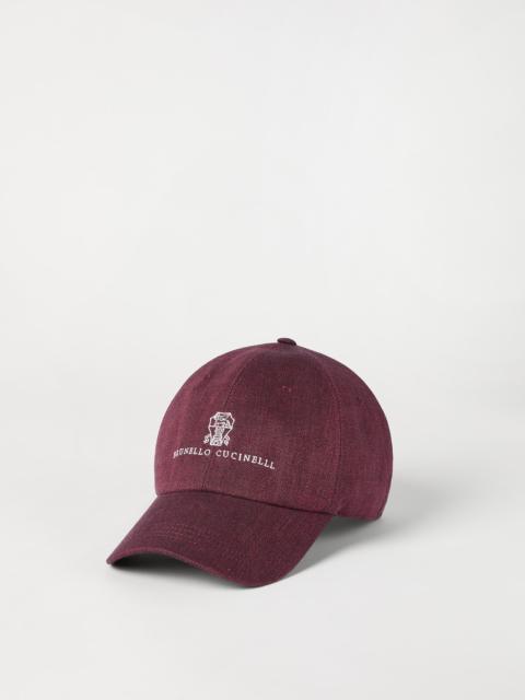 Brunello Cucinelli Linen and virgin wool chevron baseball cap with embroidered logo