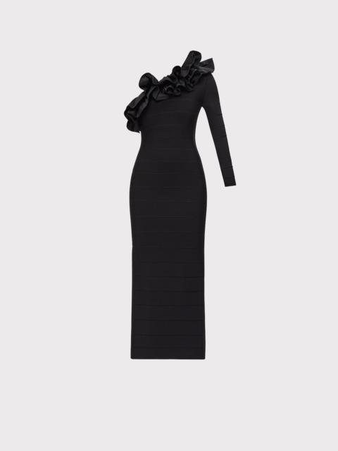 HERVE LEGER ASYMMETRICAL RUFFLE GOWN