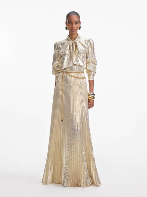 self-portrait Gold Metallic Pussy Bow Maxi Dress