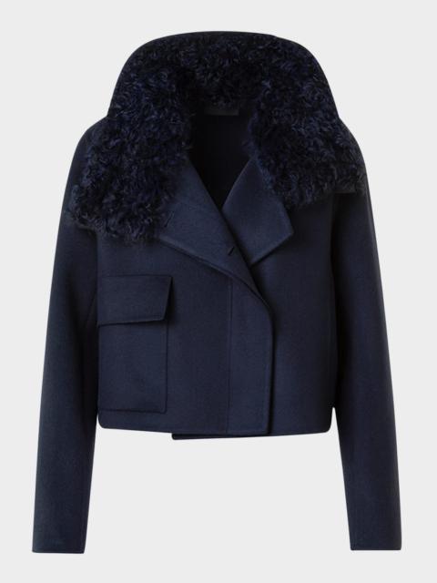 AKRIS Edena Cashmere Short Jacket With Detachable Shearling Goat Collar