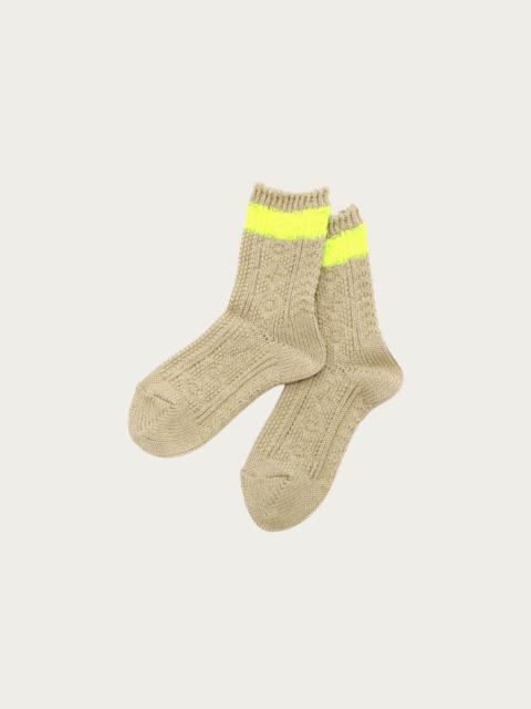 Kapital 56 Yarns Cable Knit Neon-Line Socks - Ecru