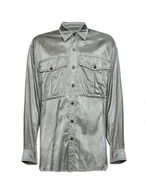 Dries Van Noten Mint green viscose and cotton shirt with chest pockets