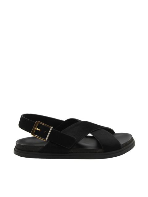 black buckle leather sandals