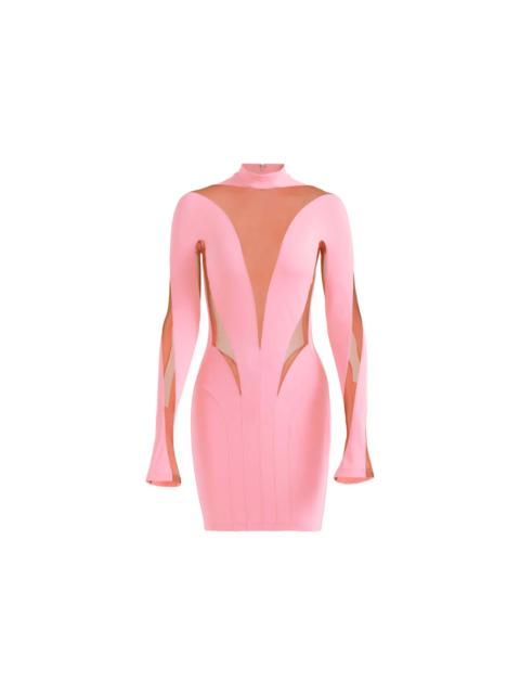 MUGLER Mugler H&M Mesh-Paneled Mini Dress Pink