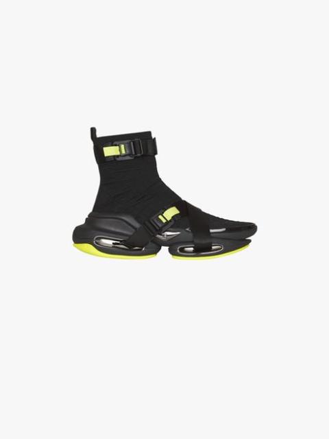 Balmain Black knit and suede B-Bold high-top sneakers with straps