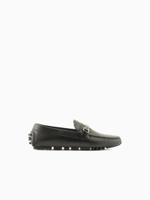 EMPORIO ARMANI Pebbled leather driving loafers with stirrup bar