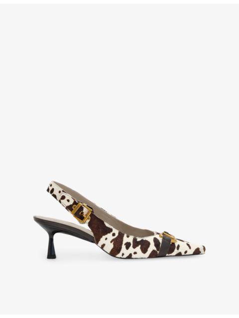 ALLSAINTS Hera Cow-Print Leather Heeled Sling-Back Courts