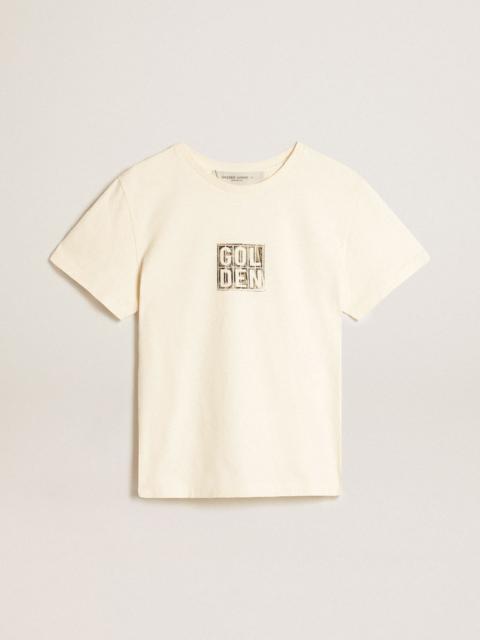 Golden Goose Aged white cotton T-shirt with print on the front