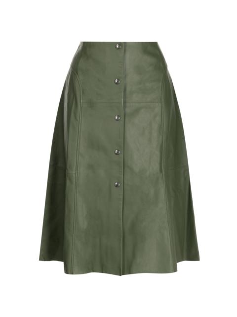 press-stud leather midi skirt