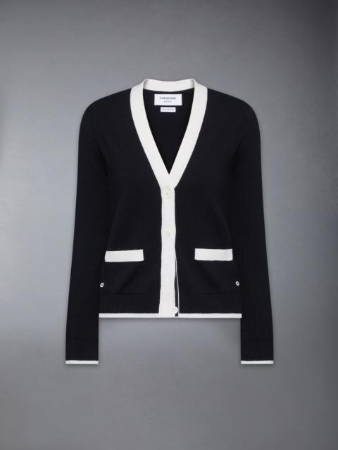 Thom Browne JERSEY STITCH CASHMERE V NECK CARDIGAN